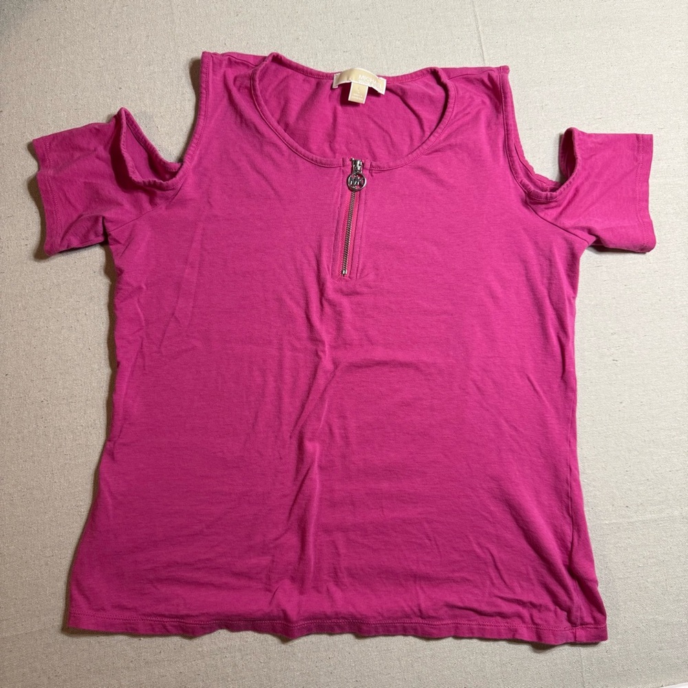 Michael‎ Kors Pink Cold Shoulder Zip Top Women's Large Casual Luxe